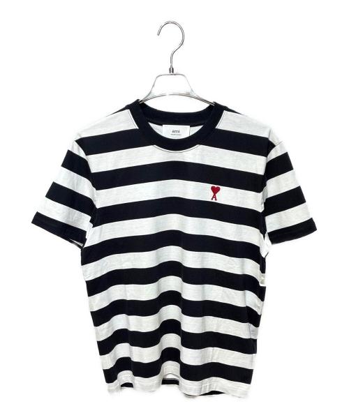AMI Alexandre Mattiussi（アミアレクサンドルマテュッシ）AMI Alexandre Mattiussi (アミアレクサンドルマテュッシ) ハートロゴボーダーTシャツ ブラック×ホワイト サイズ:Mの古着・服飾アイテム