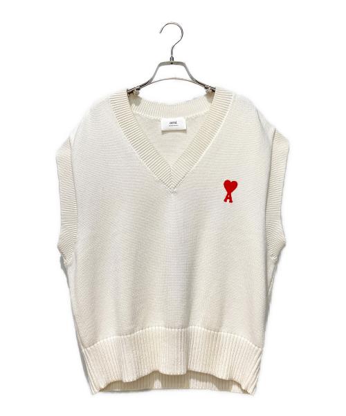 AMI Alexandre Mattiussi（アミアレクサンドルマテュッシ）AMI Alexandre Mattiussi (アミアレクサンドルマテュッシ) ハートロゴサマーニットベスト ホワイト サイズ:Lの古着・服飾アイテム
