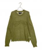 stussyステューシー）の古着「Loose Knit Logo Sweater」｜オリーブ