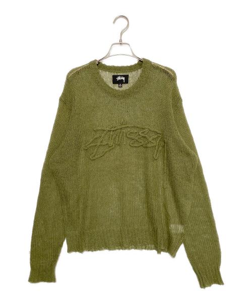 stussy（ステューシー）stussy (ステューシー) Loose Knit Logo Sweater オリーブ サイズ:Mの古着・服飾アイテム