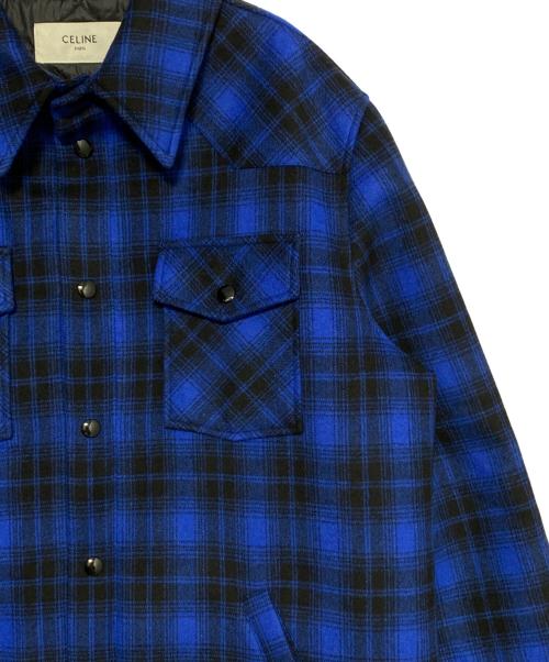 CELINE（セリーヌ）CELINE (セリーヌ) CHECKED FLANNEL OVERSHIRT ブラック×ブルー サイズ:50の古着・服飾アイテム