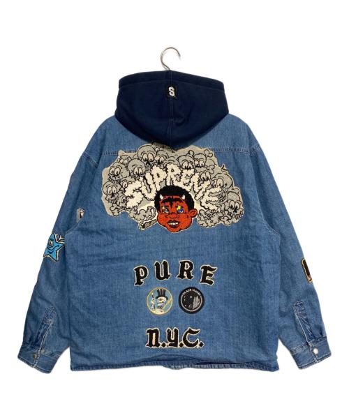 SUPREME（シュプリーム）SUPREME (シュプリーム) Patches Hooded Zip Up Shirt インディゴ サイズ:Mの古着・服飾アイテム
