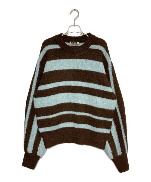 NKNIT（ンニット）NKNIT (ンニット) モヘア混ボーダーニット ブラウン×スカイブルー サイズ:2の古着・服飾アイテム