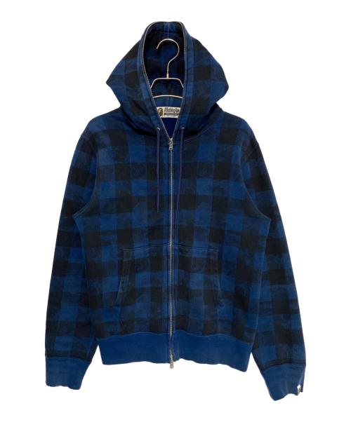 A BATHING APE（ア ベイシング エイプ）A BATHING APE (ア ベイシング エイプ) CHECK CAMO FULL ZIP ブルー サイズ:Sの古着・服飾アイテム