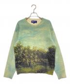 BoTTボット）の古着「Apple Printed Knit Sweater」｜ホワイト×スカイブルー
