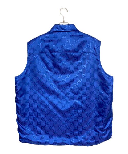 GUCCI（グッチ）GUCCI (グッチ) GG総柄 レザーパッチロゴ ナイロンベスト ブルー サイズ:48の古着・服飾アイテム