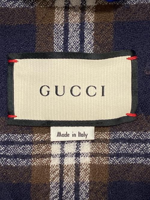 GUCCI（グッチ）GUCCI (グッチ) GG総柄 レザーパッチロゴ ナイロンベスト ブルー サイズ:48の古着・服飾アイテム