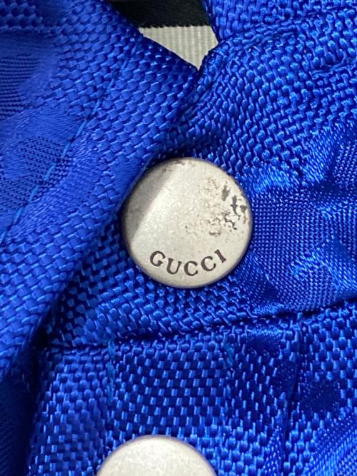 GUCCI（グッチ）GUCCI (グッチ) GG総柄 レザーパッチロゴ ナイロンベスト ブルー サイズ:48の古着・服飾アイテム