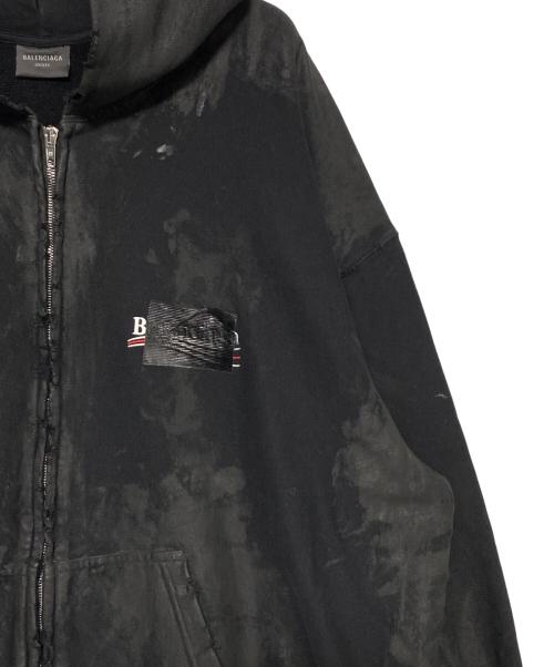 BALENCIAGA（バレンシアガ）BALENCIAGA (バレンシアガ) キャンペーンロゴダメージ加工ジップアップパーカー ブラック サイズ:Lの古着・服飾アイテム