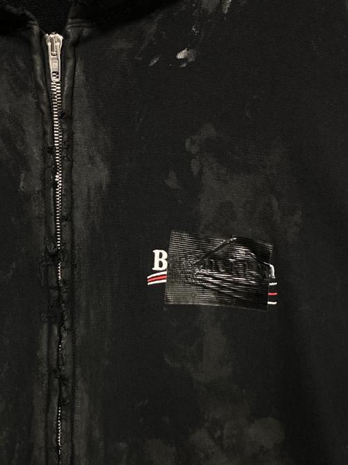 BALENCIAGA（バレンシアガ）BALENCIAGA (バレンシアガ) キャンペーンロゴダメージ加工ジップアップパーカー ブラック サイズ:Lの古着・服飾アイテム