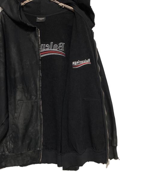 BALENCIAGA（バレンシアガ）BALENCIAGA (バレンシアガ) キャンペーンロゴダメージ加工ジップアップパーカー ブラック サイズ:Lの古着・服飾アイテム