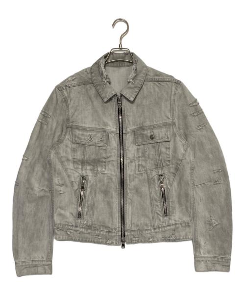 BALMAIN（バルマン）BALMAIN (バルマン) Distressed zip-up denim jacket ライトグレー サイズ:48の古着・服飾アイテム