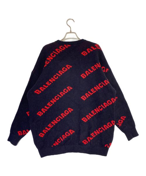 BALENCIAGA（バレンシアガ）BALENCIAGA (バレンシアガ) オールオーバーロゴニット ネイビー×レッド サイズ:XSの古着・服飾アイテム
