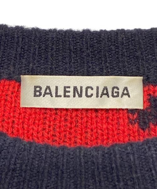 BALENCIAGA（バレンシアガ）BALENCIAGA (バレンシアガ) オールオーバーロゴニット ネイビー×レッド サイズ:XSの古着・服飾アイテム