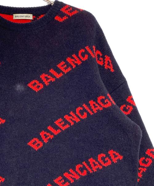 BALENCIAGA（バレンシアガ）BALENCIAGA (バレンシアガ) オールオーバーロゴニット ネイビー×レッド サイズ:XSの古着・服飾アイテム