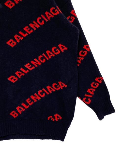 BALENCIAGA（バレンシアガ）BALENCIAGA (バレンシアガ) オールオーバーロゴニット ネイビー×レッド サイズ:XSの古着・服飾アイテム