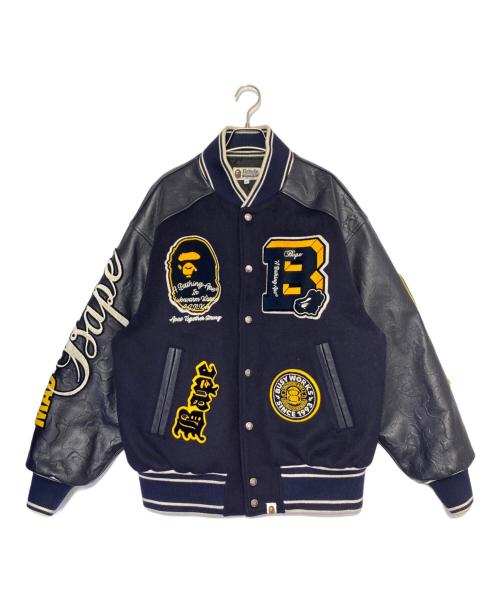 A BATHING APE（ア ベイシング エイプ）A BATHING APE (ア ベイシング エイプ) Patch Varsity Jacket ネイビー サイズ:Mの古着・服飾アイテム