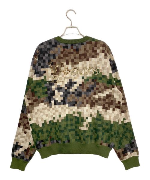 LOUIS VUITTON（ルイ ヴィトン）LOUIS VUITTON (ルイ ヴィトン) ダモフラージュ コットン ジャガード クルーネック ニット セーター オリーブ サイズ:Mの古着・服飾アイテム