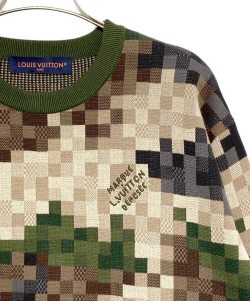 LOUIS VUITTON（ルイ ヴィトン）LOUIS VUITTON (ルイ ヴィトン) ダモフラージュ コットン ジャガード クルーネック ニット セーター オリーブ サイズ:Mの古着・服飾アイテム