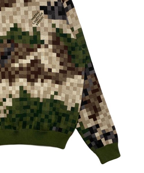 LOUIS VUITTON（ルイ ヴィトン）LOUIS VUITTON (ルイ ヴィトン) ダモフラージュ コットン ジャガード クルーネック ニット セーター オリーブ サイズ:Mの古着・服飾アイテム