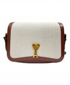 AMI Alexandre Mattiussiアミアレクサンドルマテュッシ）の古着「Ami Logo Plate Shoulder Bag/ハートチャームショルダー」｜ブラウン×アイボリー