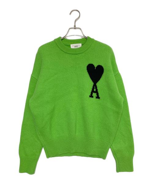 AMI Alexandre Mattiussi（アミアレクサンドルマテュッシ）AMI Alexandre Mattiussi (アミアレクサンドルマテュッシ) ハートロゴクルーネックセーター 黄緑 サイズ:XSの古着・服飾アイテム