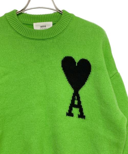 AMI Alexandre Mattiussi（アミアレクサンドルマテュッシ）AMI Alexandre Mattiussi (アミアレクサンドルマテュッシ) ハートロゴクルーネックセーター 黄緑 サイズ:XSの古着・服飾アイテム