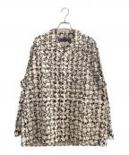 Y's for menワイズフォーメン）の古着「COTTON PIGMENT PRINT OPEN COLLAR SHIRT」｜ホワイト×ブラック