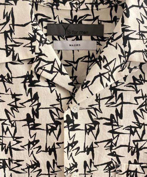 Y's for men（ワイズフォーメン）Y's for men (ワイズフォーメン) COTTON PIGMENT PRINT OPEN COLLAR SHIRT ホワイト×ブラック サイズ:3の古着・服飾アイテム