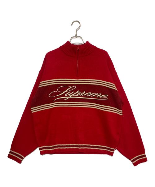 SUPREME（シュプリーム）Supreme (シュプリーム) Script Stripe Half Zip Sweater レッド サイズ:Mの古着・服飾アイテム