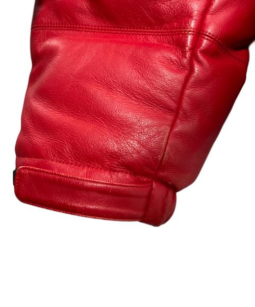 SUPREME（シュプリーム）Supreme (シュプリーム) THE NORTH FACE (ザ ノース フェイス) Leather Nuptse Jacket ブラック×レッド サイズ:Sの古着・服飾アイテム