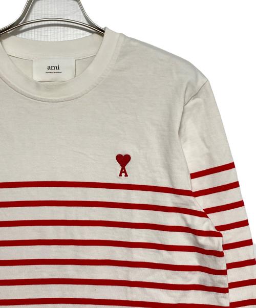 AMI Alexandre Mattiussi（アミアレクサンドルマテュッシ）AMI Alexandre Mattiussi (アミアレクサンドルマテュッシ) ハートロゴ長袖Tシャツ ホワイト×レッド サイズ:Sの古着・服飾アイテム