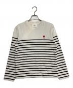AMI Alexandre Mattiussiアミアレクサンドルマテュッシ）の古着「ハートロゴ長袖Tシャツ」｜ホワイト×ネイビー