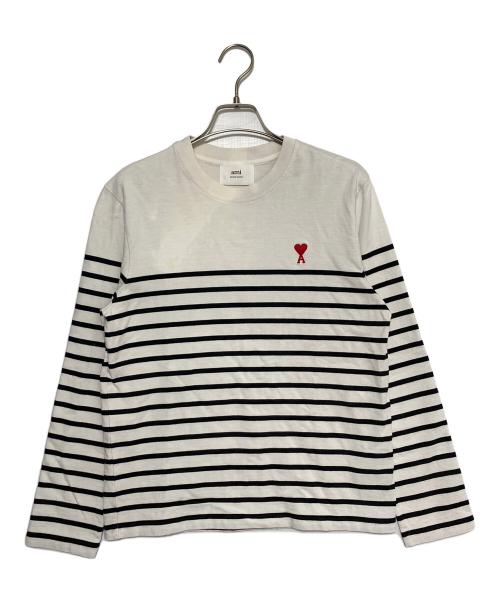 AMI Alexandre Mattiussi（アミアレクサンドルマテュッシ）AMI Alexandre Mattiussi (アミアレクサンドルマテュッシ) ハートロゴ長袖Tシャツ ホワイト×ネイビー サイズ:XSの古着・服飾アイテム