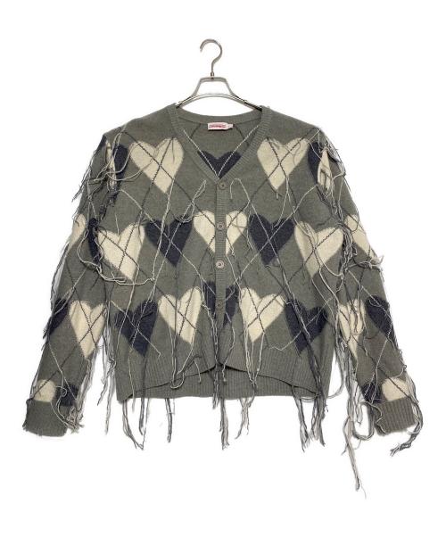 CHARLES JEFFREY LOVERBOY（チャールズ ジェフリー ラバーボーイ）CHARLES JEFFREY LOVERBOY (チャールズ ジェフリー ラバーボーイ) Argyle knit cardigan ライトグレー サイズ:Lの古着・服飾アイテム
