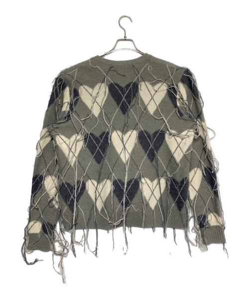 CHARLES JEFFREY LOVERBOY（チャールズ ジェフリー ラバーボーイ）CHARLES JEFFREY LOVERBOY (チャールズ ジェフリー ラバーボーイ) Argyle knit cardigan ライトグレー サイズ:Lの古着・服飾アイテム