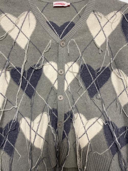 CHARLES JEFFREY LOVERBOY（チャールズ ジェフリー ラバーボーイ）CHARLES JEFFREY LOVERBOY (チャールズ ジェフリー ラバーボーイ) Argyle knit cardigan ライトグレー サイズ:Lの古着・服飾アイテム
