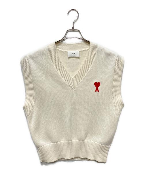 AMI Alexandre Mattiussi（アミアレクサンドルマテュッシ）AMI Alexandre Mattiussi (アミアレクサンドルマテュッシ) ハートロゴニットベスト　UKS708.016 ホワイト サイズ:Sの古着・服飾アイテム