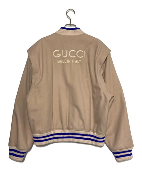 GUCCI（グッチ）GUCCI (グッチ) Cream Wool Bomber Jacket アイボリー×ブルー サイズ:48の古着・服飾アイテム