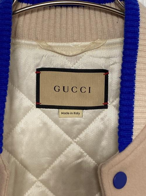 GUCCI（グッチ）GUCCI (グッチ) Cream Wool Bomber Jacket アイボリー×ブルー サイズ:48の古着・服飾アイテム