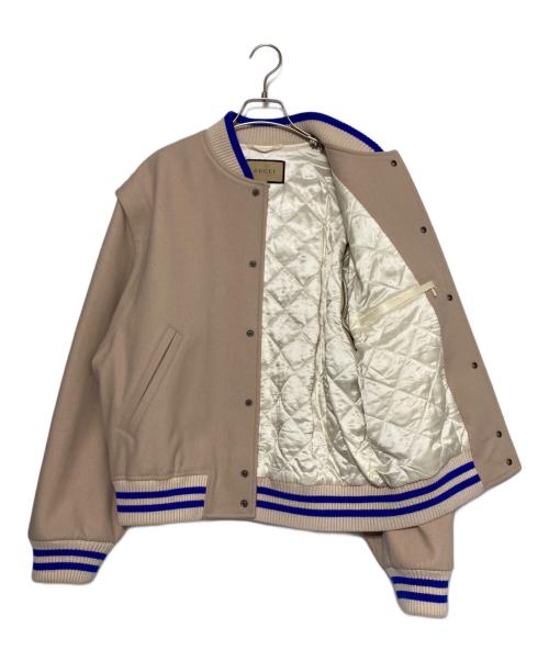 GUCCI（グッチ）GUCCI (グッチ) Cream Wool Bomber Jacket アイボリー×ブルー サイズ:48の古着・服飾アイテム