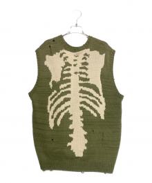 KAPITAL（キャピタル）の古着「5G Cotton Knit BONE Vest」｜グリーン×ホワイト