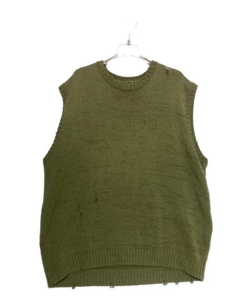 KAPITAL（キャピタル）KAPITAL (キャピタル) 5G Cotton Knit BONE Vest グリーン×ホワイト サイズ:3の古着・服飾アイテム