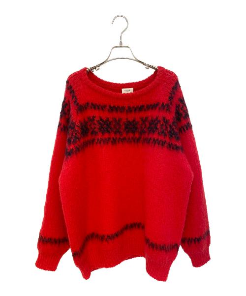 CELINE（セリーヌ）CELINE (セリーヌ) ブラッシュドウールクルーネックニット セーター レッド サイズ:Ｌの古着・服飾アイテム