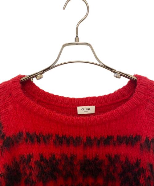 CELINE（セリーヌ）CELINE (セリーヌ) ブラッシュドウールクルーネックニット セーター レッド サイズ:Ｌの古着・服飾アイテム