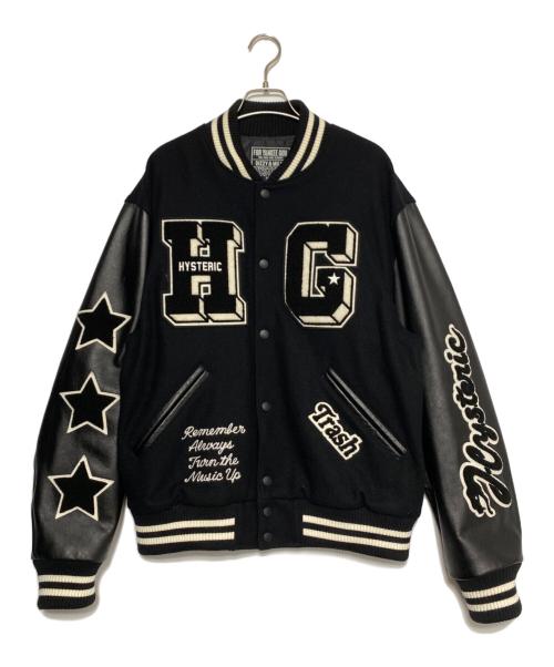 Hysteric Glamour（ヒステリックグラマー）Hysteric Glamour (ヒステリックグラマー) TURNTHE MUSICUP 刺繍 袖革 スタジアムジャケット ブラック サイズ:XLの古着・服飾アイテム