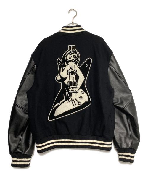 Hysteric Glamour（ヒステリックグラマー）Hysteric Glamour (ヒステリックグラマー) TURNTHE MUSICUP 刺繍 袖革 スタジアムジャケット ブラック サイズ:XLの古着・服飾アイテム
