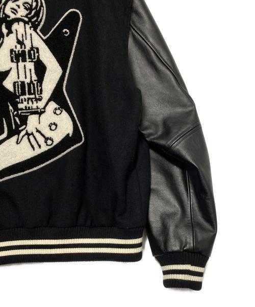 Hysteric Glamour（ヒステリックグラマー）Hysteric Glamour (ヒステリックグラマー) TURNTHE MUSICUP 刺繍 袖革 スタジアムジャケット ブラック サイズ:XLの古着・服飾アイテム
