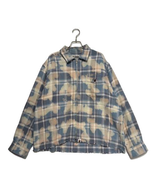 A BATHING APE（ア ベイシング エイプ）A BATHING APE (ア ベイシング エイプ) BLEACHED BAPE CHECK SHIRT JACKET スカイブルー サイズ:Lの古着・服飾アイテム