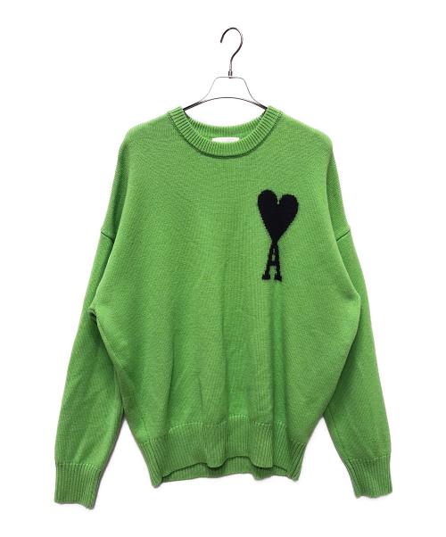 AMI PARIS（アミ パリス）AMI PARIS (アミ パリス) Crew neck knit sweater 黄緑 サイズ:Lの古着・服飾アイテム